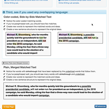 Paraphrasing Checker Activity page